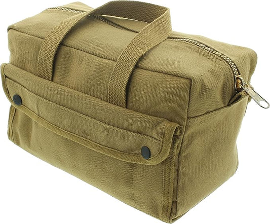 ARMYU Heavy Duty Small Tool Bag Tactical Cotton Canvas Mechanics Bag, 11" x 7" x 6", Coyote - Brass Zipper