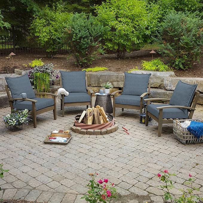 Arden Olefin Outdoor Deep Seat Cushion Set (4-Pack), 24 in x 24 in, Weather-Proof, Rain-Proof, Fade Resistant Patio Cushion for Chair, Sofa, and Couch Denim Alair