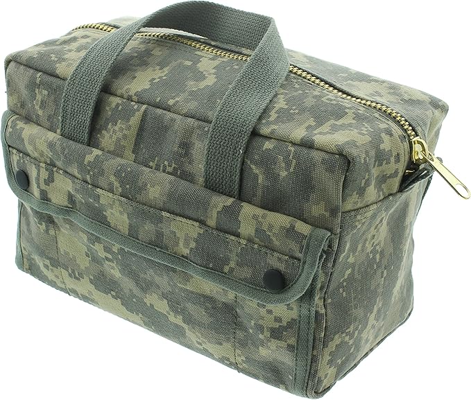 ARMYU Heavy Duty Small Tool Bag Tactical Cotton Canvas Mechanics Bag, 11" x 7" x 6", ACU Digital - Brass Zipper