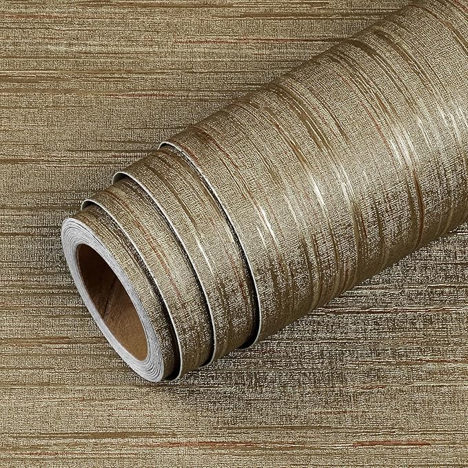 Livelynine 15.8x197 Vintage Gold Peel and Stick Wall Paper Textured Grasscloth