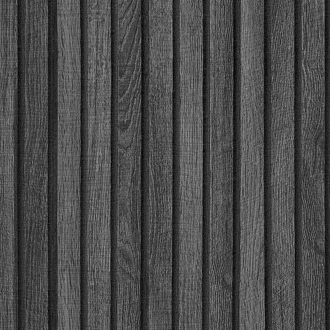 VEELIKE Charcoal Black Wooden Slat Wallpaper Peel and Stick Waterproof Dark