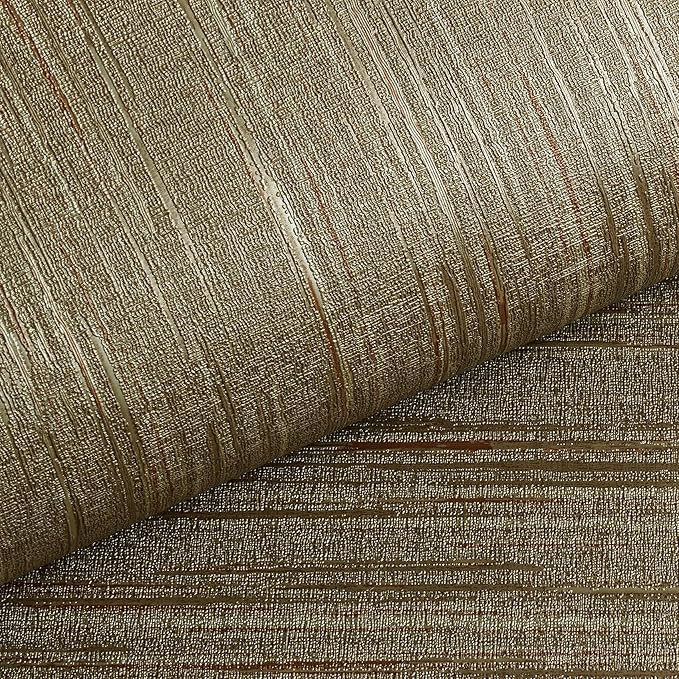 Livelynine 15.8x197 Vintage Gold Peel and Stick Wall Paper Textured Grasscloth