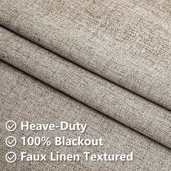 IGEMAEVE Linen Blackout Curtains 84 Inch Length 2 Panels Set, 100% Black Out