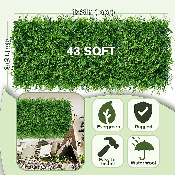 Greenery Faux Grass Wall Backdrop: 48"x128" UV-Anti Artificial Green Boxwood