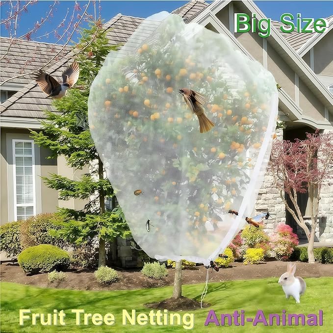 Fruit Tree Netting 2 Pack 8x8 FT with Drawstring & Zipper - Reusable Plant Protection Bag, Heavy Duty PE Mesh Cover for Blueberry Bushes - Blocks Birds/Deer/Squirrels