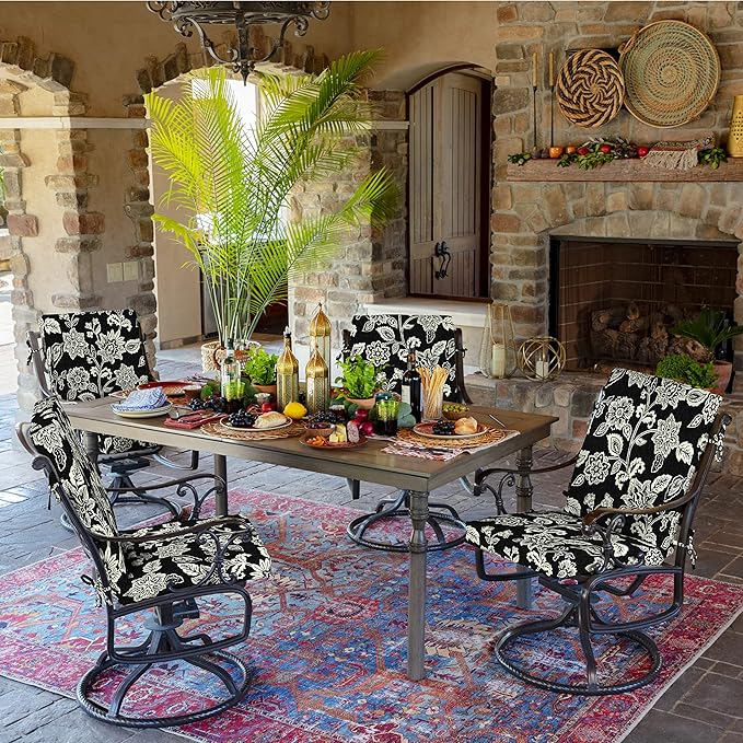 Arden Outdoor Patio Dining Chair Cushion, 20x44, Rain-Proof Seat Pad, Fade-Resistant Outdoor Cushion Ashland Black Jacobean