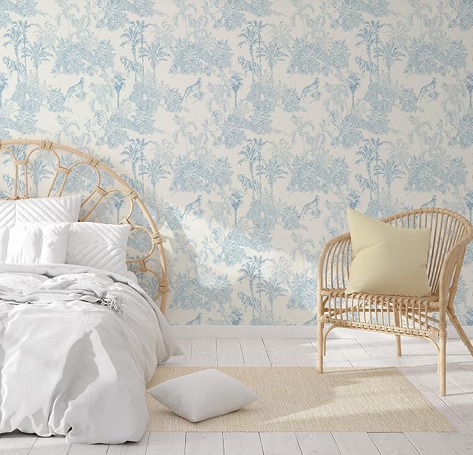 RollsRolla Toile Blue and White Peel and Stick Wallpaper Accent Wall French