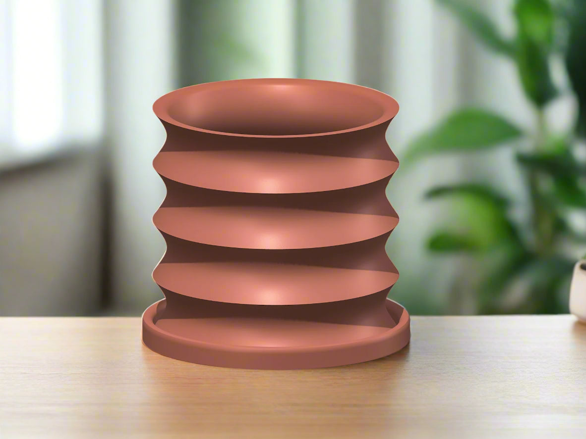 Rippled Plant Pot with Drainage â Modern Organic Indoor Planter with Saucer, 3D Printed Wavy Pot for Houseplants - BRIM