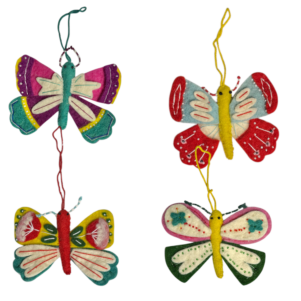 Handmade Wool Felt Butterfly Ornament with Stitching & Embroidery