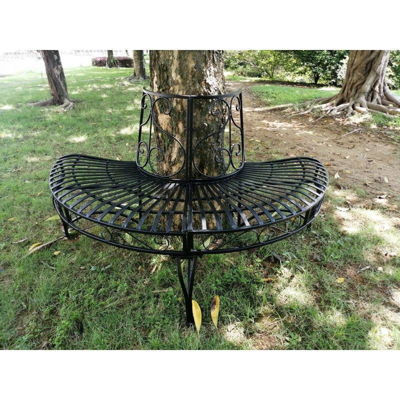 Half-Circle Outdoor Black Powder Coated Aluminum Tree Bench