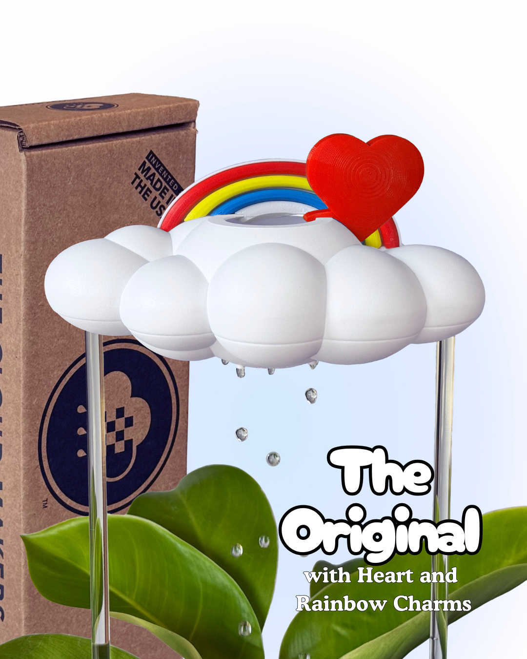 Original Dripping Rain Cloud with Red Heart and Rainbow Charms