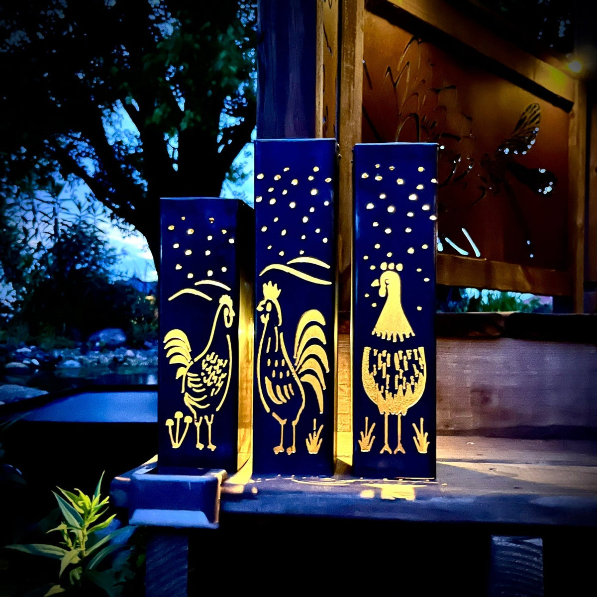 Chicken Coop Trio Luminary Pillars w/ Solar Cap