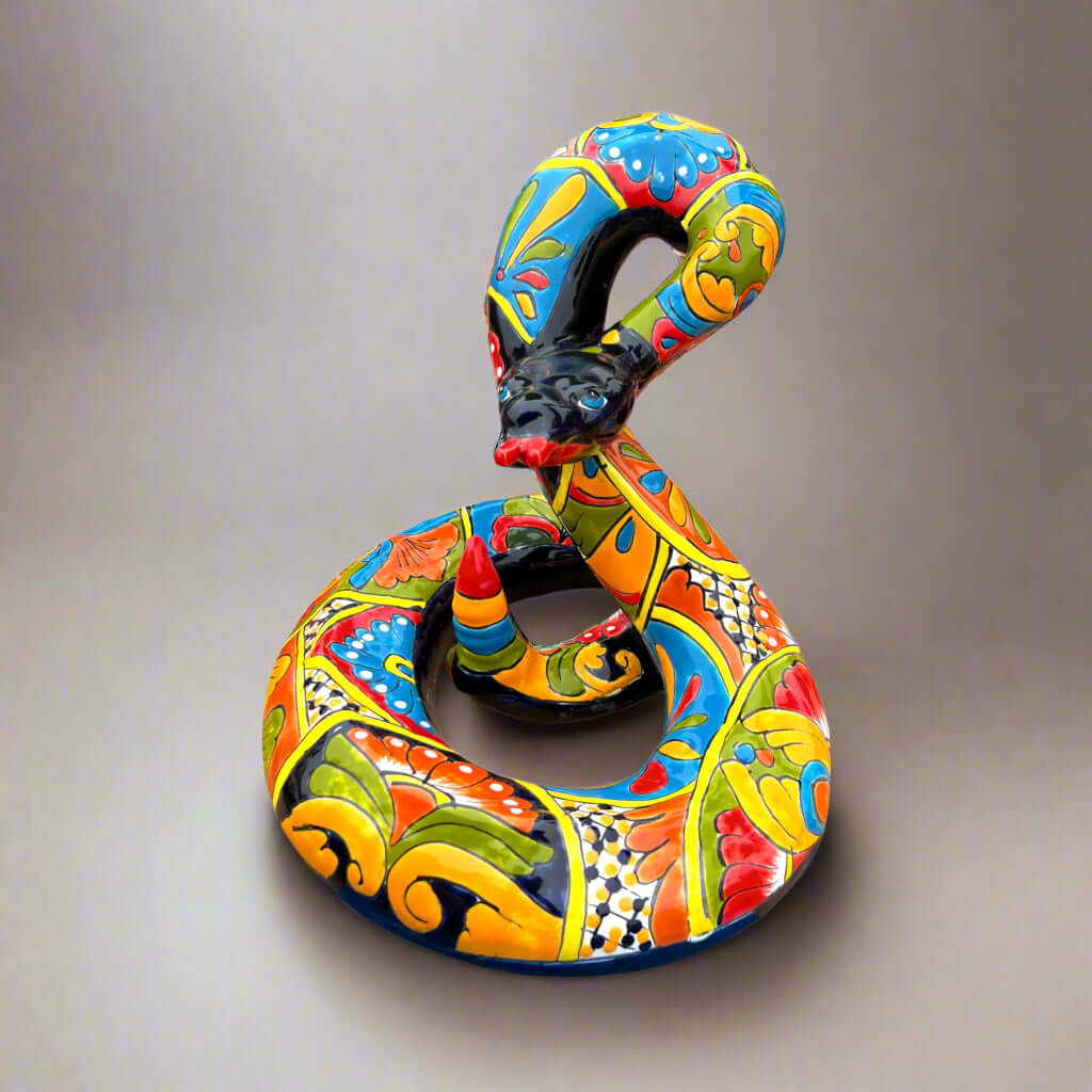 Talavera Snake Statue | Multicolor Handcrafted Mexican Rattlesnake