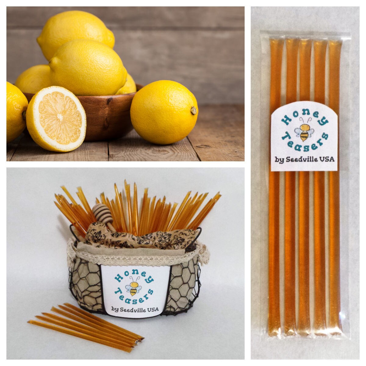 5 Pack LEMON HONEY TEASERS Natural Honey Snack Sticks Honeystix Straws