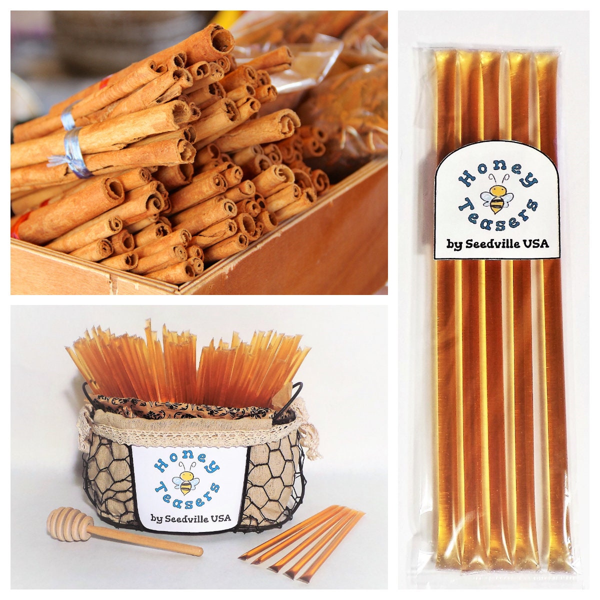 5 Pack CINNAMON HONEY TEASERS Natural Honey Snack Sticks Honeystix Straws