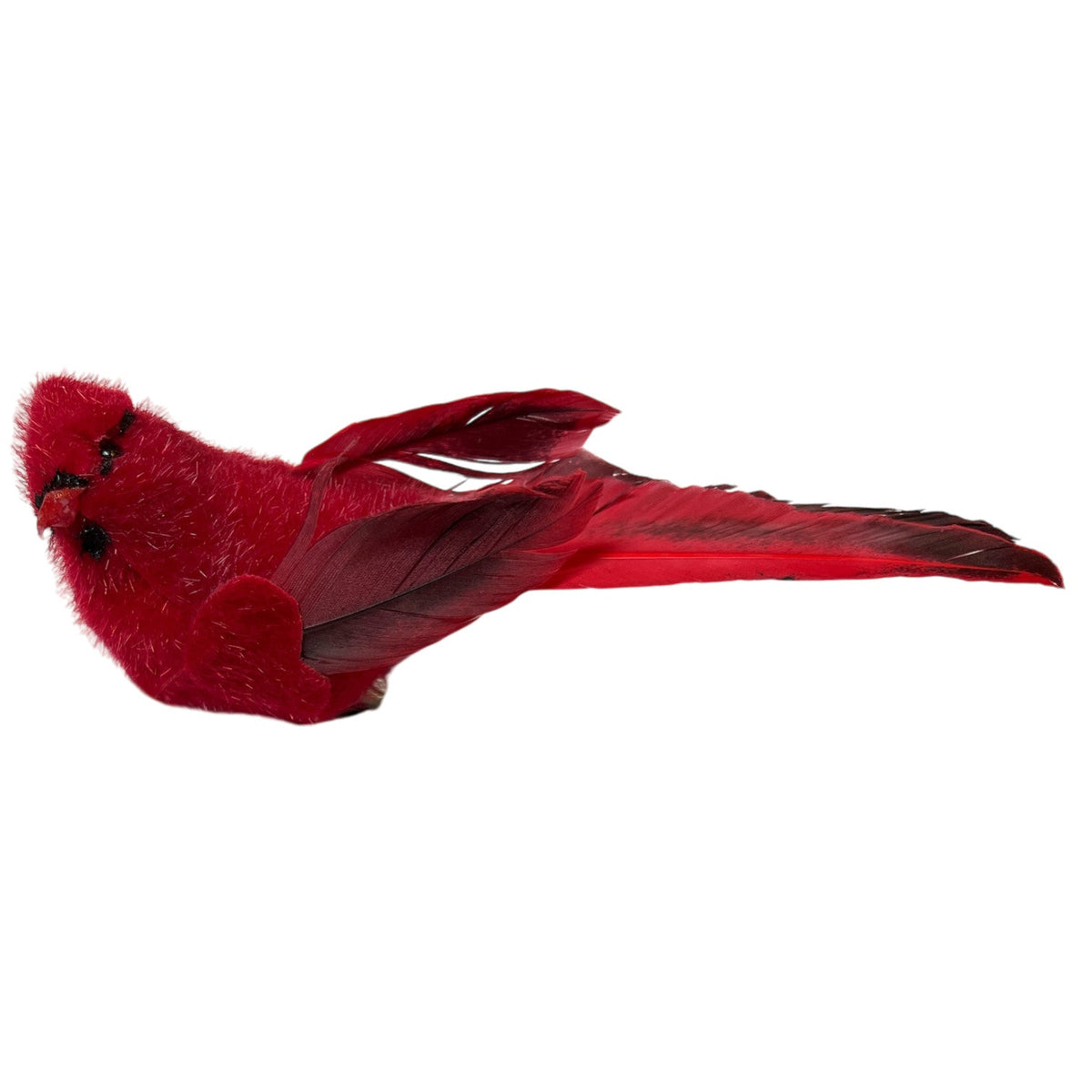 Cardinal Bird with Red & Black Tail Clip-On Ornament - Left Facing