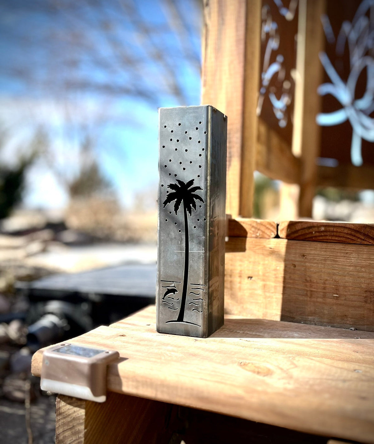 Palm Trees Under the Stars Luminary Pillars w/ Solar Cap