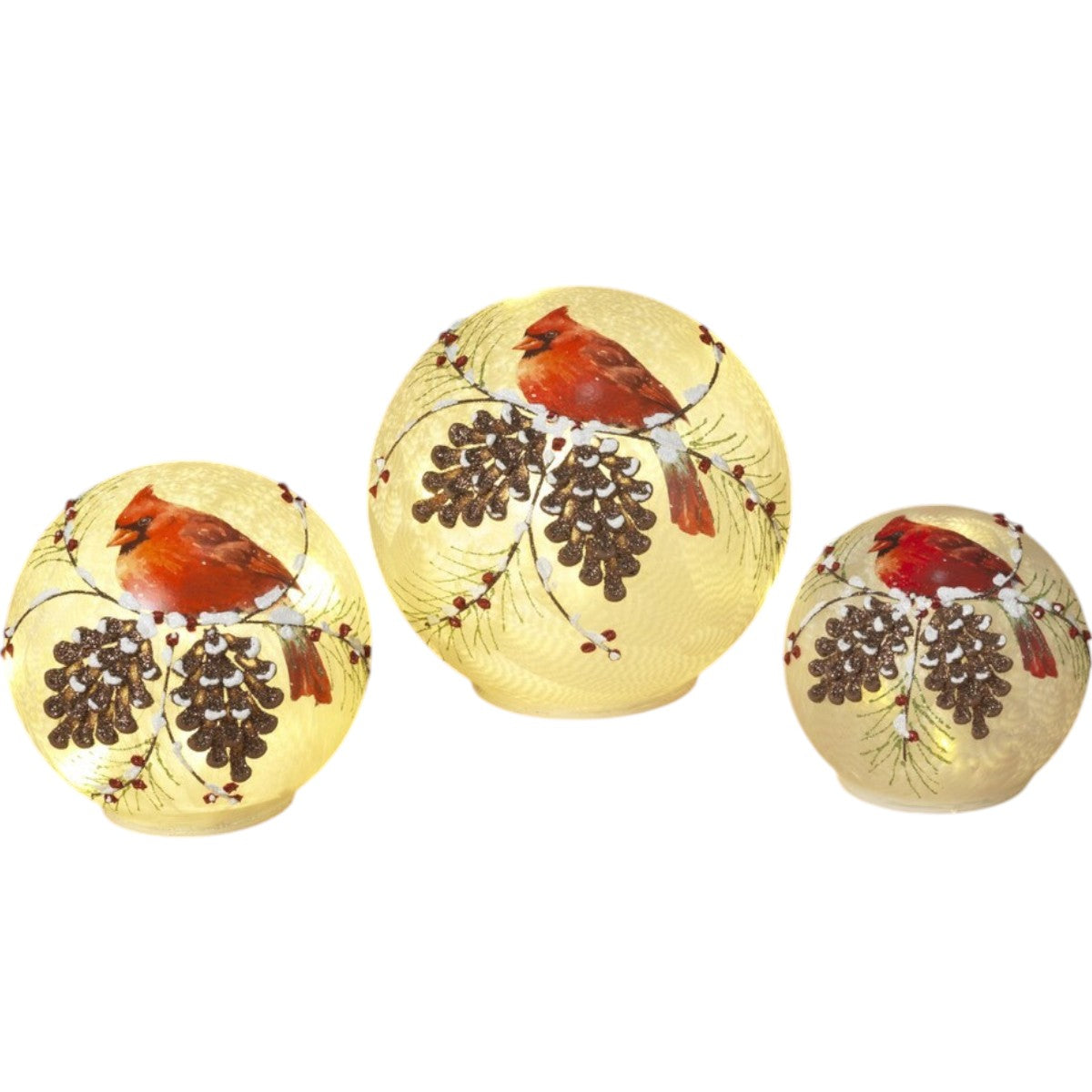 Holiday Cardinal Lighted Glass Globe - 3 Piece Set