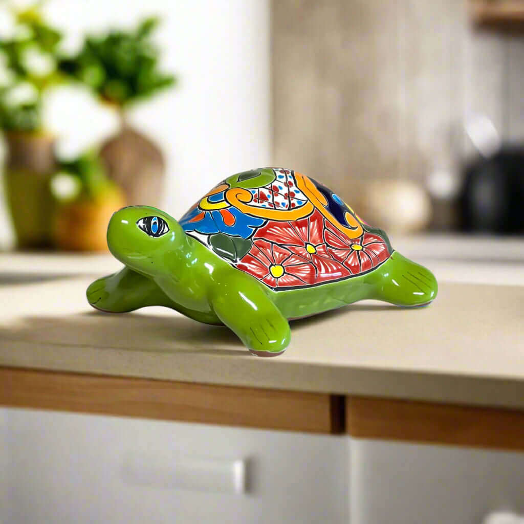 Talavera Sea Turtle Statue | Colorful Hand-Painted Mexican Decor