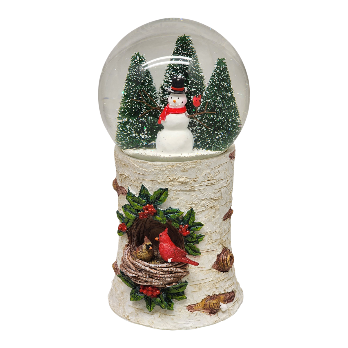 Musical Snowglobe with Cardinal Nest - 8 Inch